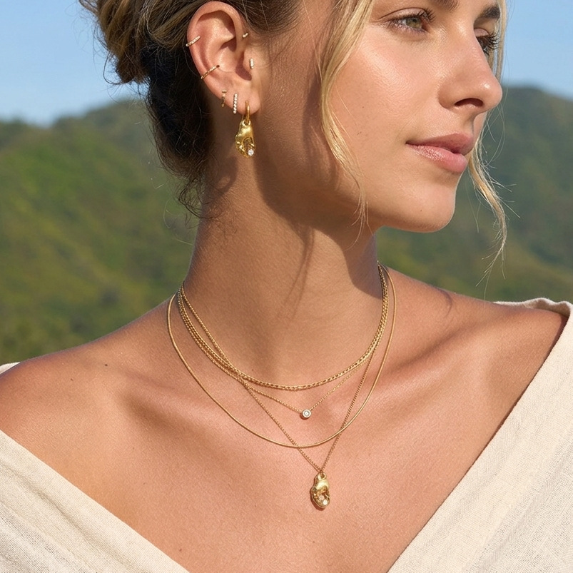 Ensembles De Colliers Pour Femmes En Acier Inoxydable Doré, Imperméables Et Ornés De Strass, Style Océanique Image4