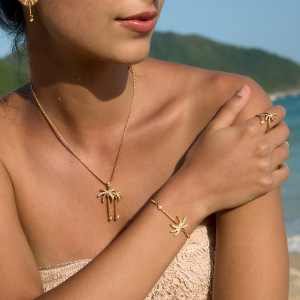 Ensembles De Colliers Pour Femmes En Acier Inoxydable Doré, En Forme De Cocotier, Style Océanique h5 Image3