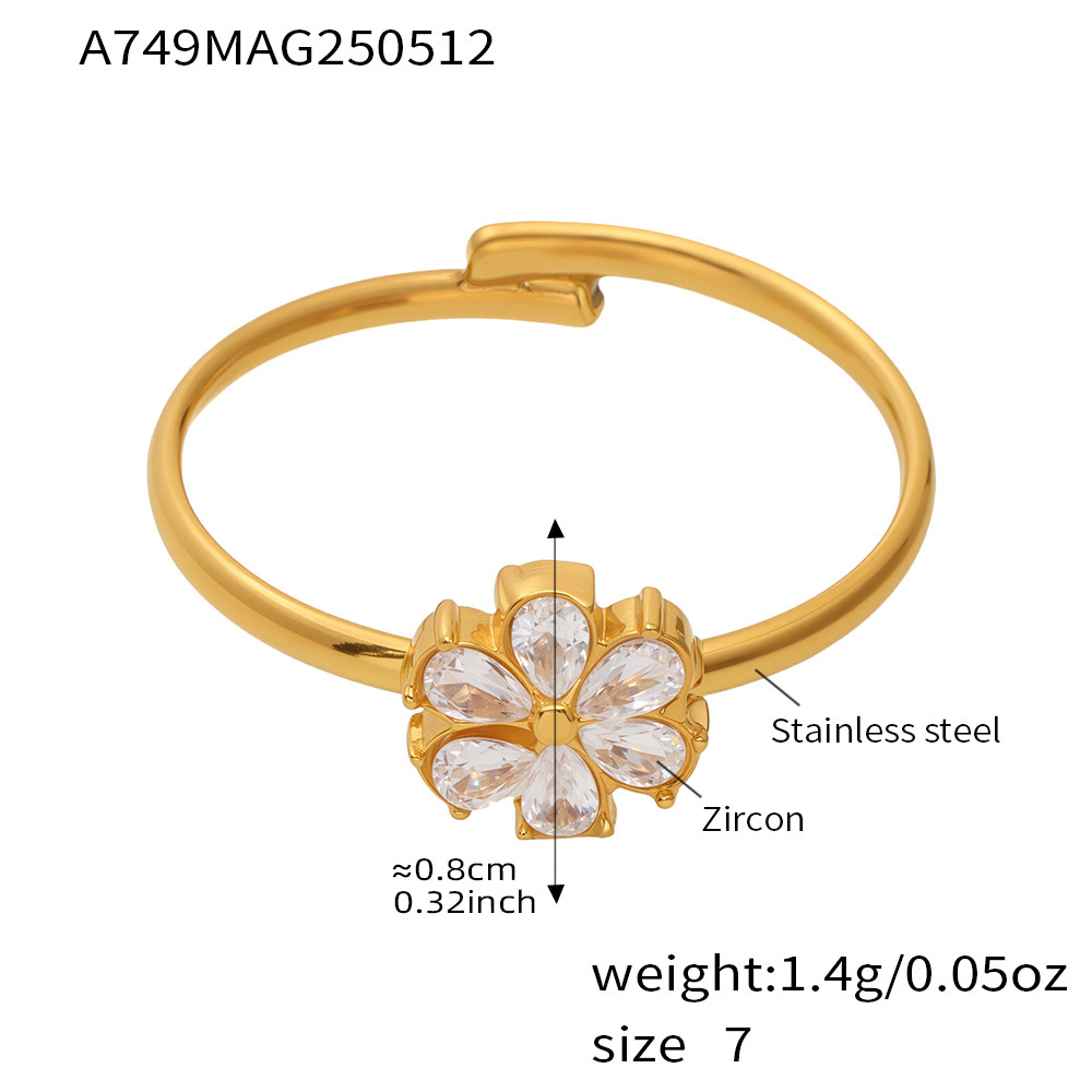 Bagues Pour Femmes En Acier Inoxydable Doré, Étanches, Avec Zircon Et Motif Floral. 