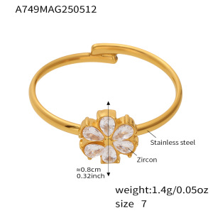 Bagues Pour Femmes En Acier Inoxydable Doré, Étanches, Avec Zircon Et Motif Floral. h5 