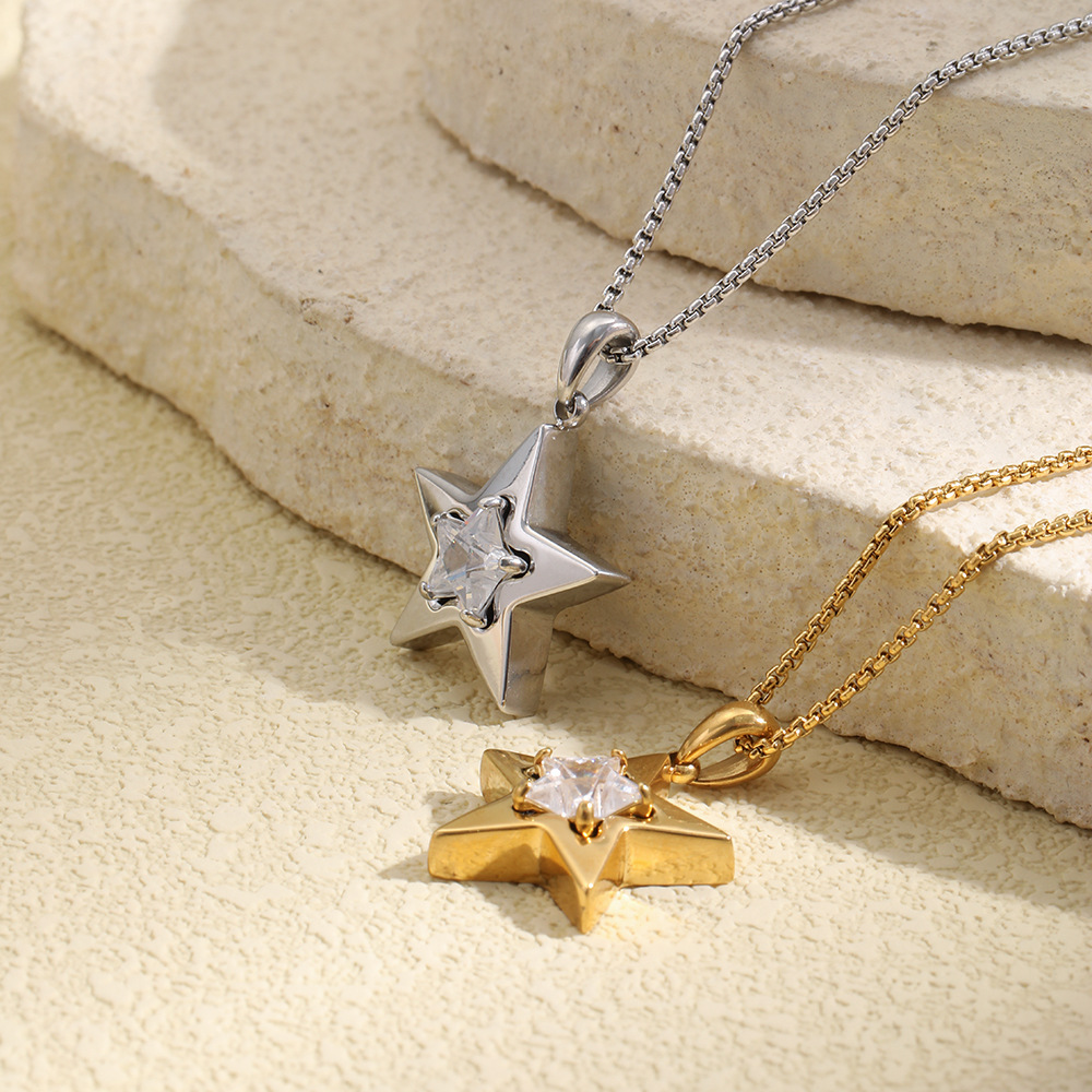 Colliers Pendentifs Pour Femmes En Acier Inoxydable, Couleur Or, Avec Zircon Et Étoile Simple Image2