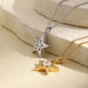 Colliers Pendentifs Pour Femmes En Acier Inoxydable, Couleur Or, Avec Zircon Et Étoile Simple h5 Image2