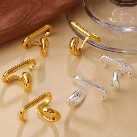 Boucles d'oreilles à clip pour femmes, collection Simple Series Daily, lignes irrégulières, couleur cuivre doré