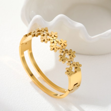 Bracelet jonc pour femme Simple Series Daily Flower en acier inoxydable étanche couleur or 2