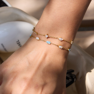 Bracelet À Maillons Pour Femme En Acier Inoxydable, Couleur Or, Avec Zircon, Forme Simple Cœur Elliptique. h5 Image3