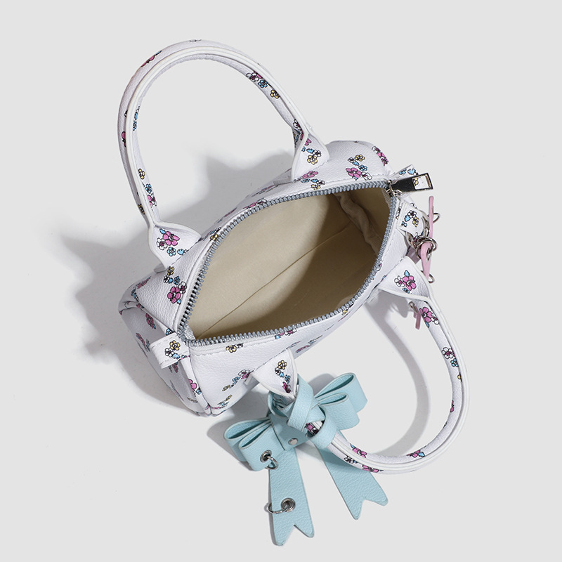 Sac Boston Femme Style Décontracté Avec Détails En Métal, Nœud Papillon Imprimé À Fleurs Et Étoiles h5Image4