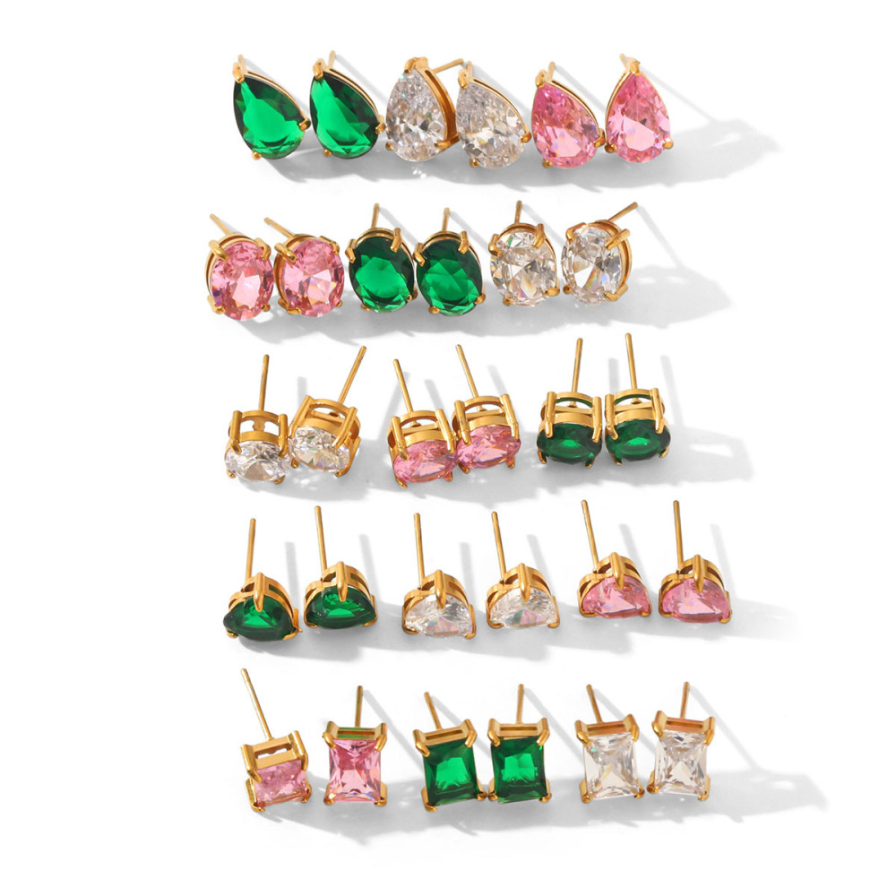 Boucles D'Oreilles Puces Pour Femmes, En Acier Inoxydable Imperméable, Couleur Or, En Forme De Cœur Et D'Ellipse, Ornées De Zircon, Représentant Une Goutte D'Eau. Elles Sont Luxueuses Et Élégantes. Elles Sont Serties De Zircon. Image6