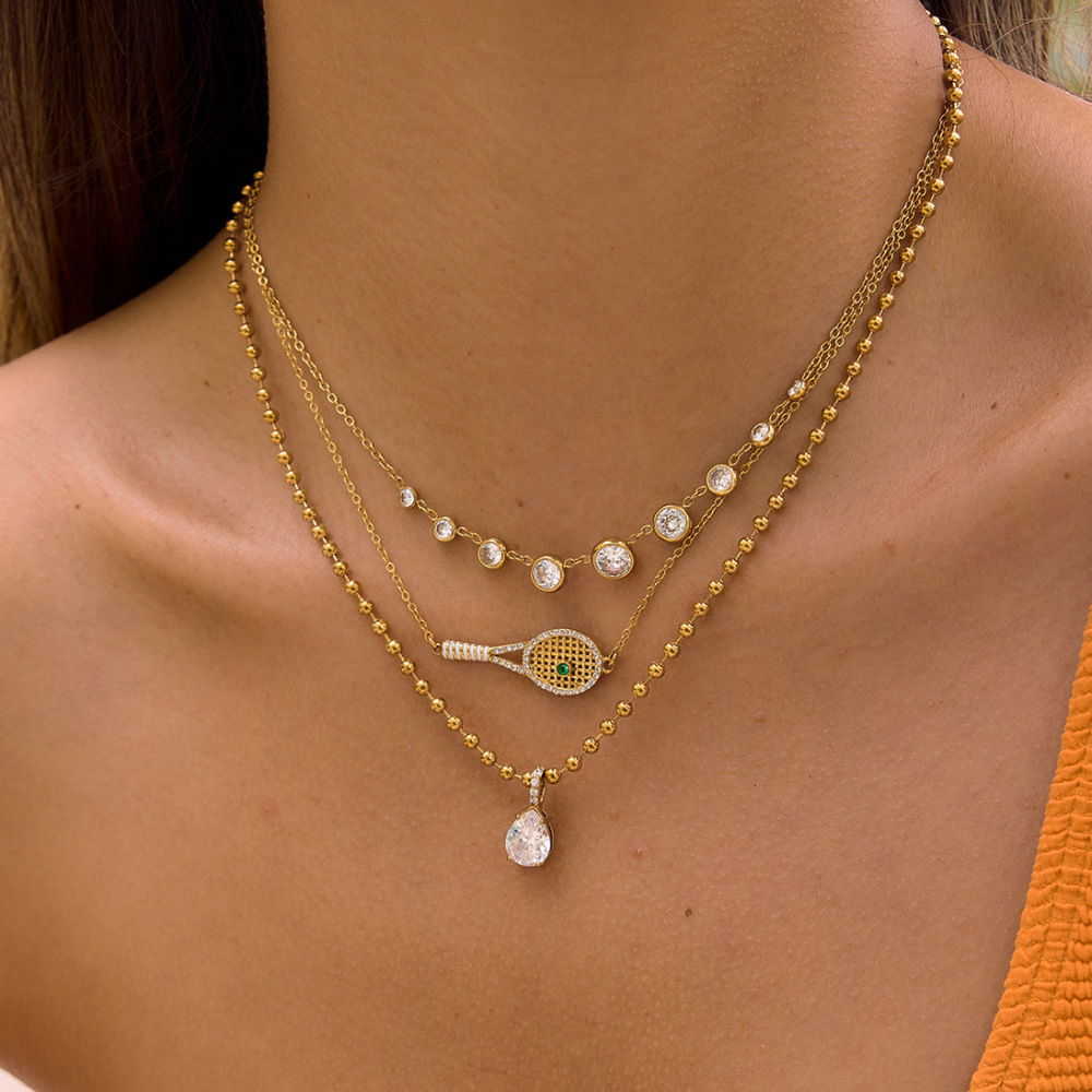 Colliers De Perles Simples En Acier Inoxydable Et Zircon Étanches Pour Femmes h5Image4