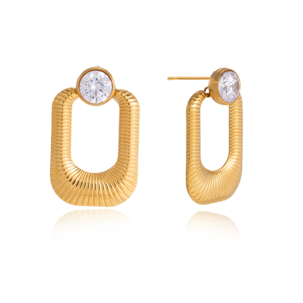 Boucles D'Oreilles Pendantes Pour Femme, Simples, Rectangulaires, En Acier Inoxydable, Étanches, Couleur Or, Avec Zircon. Image4