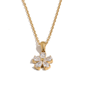 Colliers Pendentifs Pour Femmes En Acier Inoxydable Doré Avec Zircon Et Fleur Douce h5 
