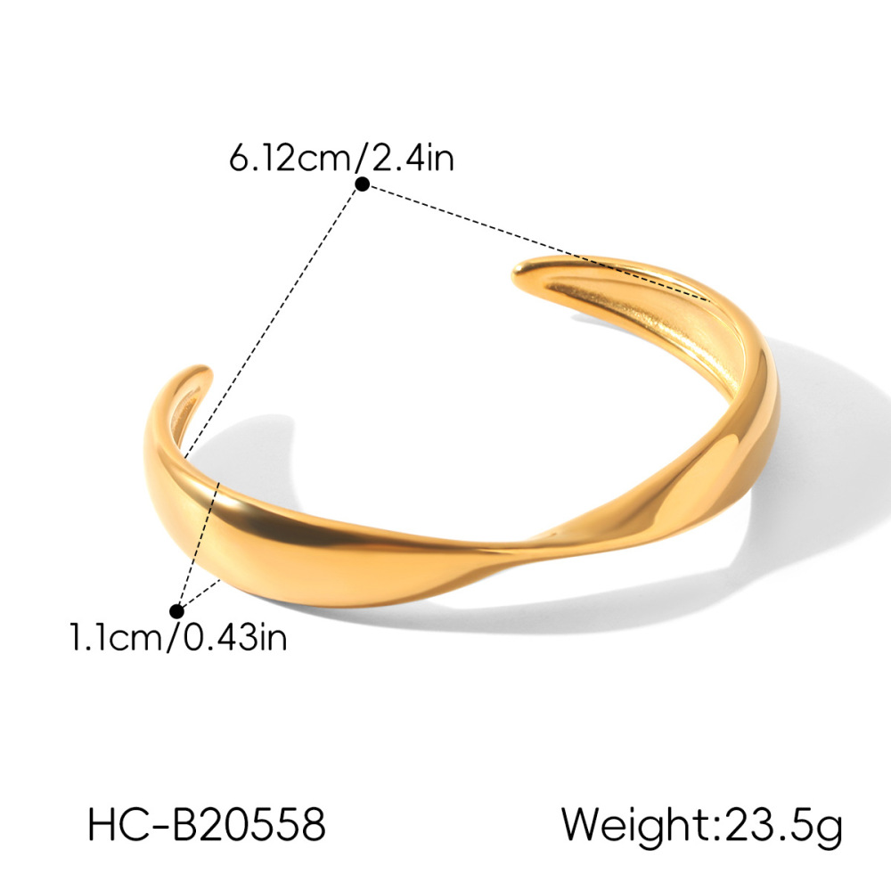 Bracelets Manchettes Pour Femmes En Acier Inoxydable Doré, Lignes Unies Et Étanches, À Porter Au Quotidien. h5Image2