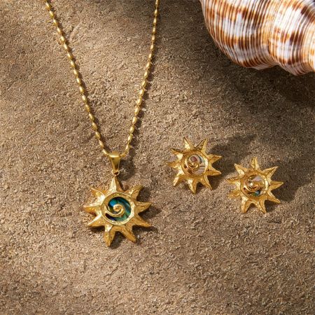 Ensembles de colliers pour femmes en acier inoxydable doré, style coquillage, motif vacances sur le thème de l'océan