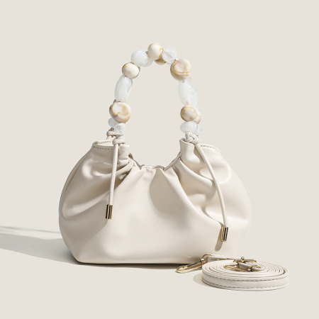 Sac rond pour femme de qualité supérieure, orné de perles froncées et de style minimaliste