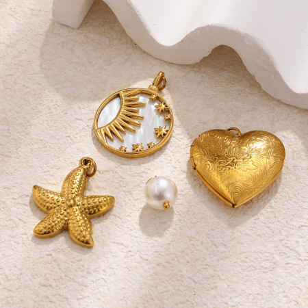 Pendentifs pour femmes en acier inoxydable, couleur or, en forme de cœur et d'étoile de mer, à faire soi-même (série Simple) 2