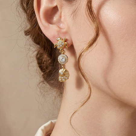 Boucles d'oreilles pendantes pour femme, style océanique, en acier inoxydable étanche avec zircon. 2