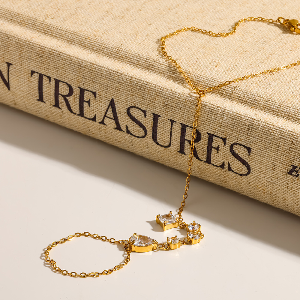 Chaîne Élégante Et Luxueuse En Acier Inoxydable Doré, Forme Géométrique, Zircon, Pour Femme. Image3