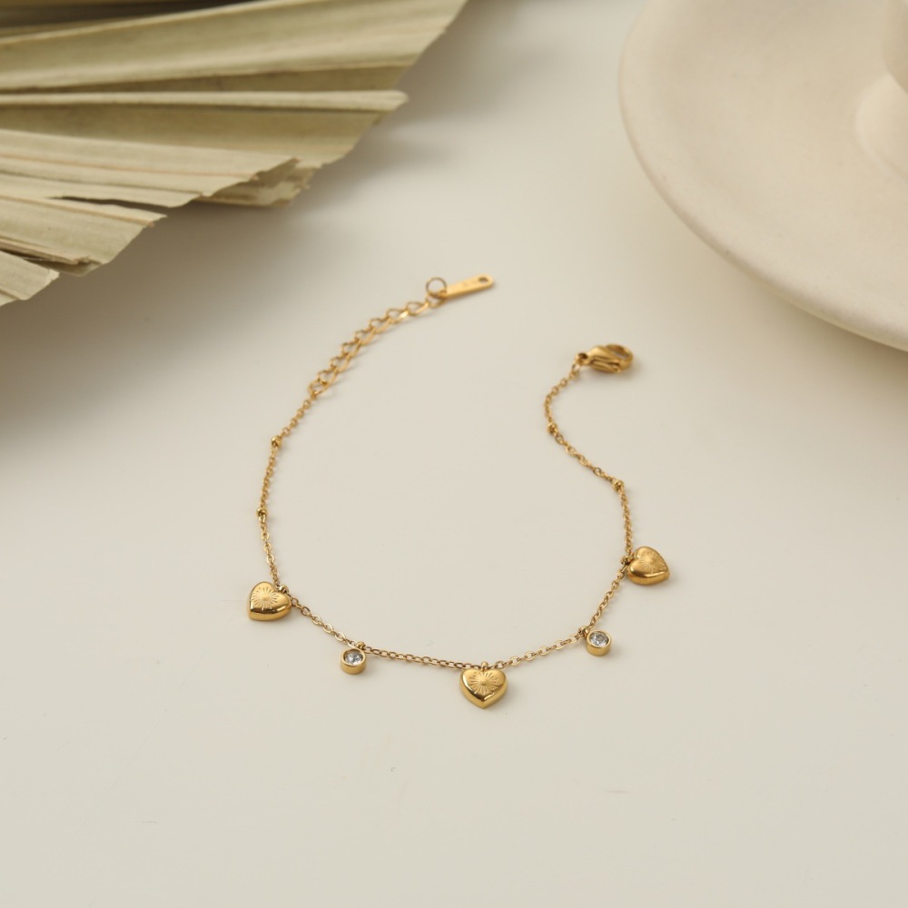 Bracelet Chaîne Pour Femme Simple Series Daily Heart En Acier Inoxydable Étanche Couleur Or h5Image4