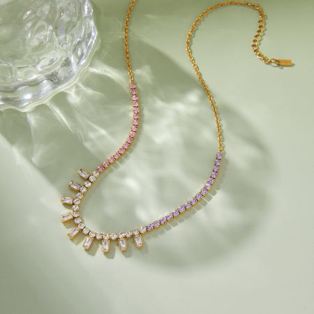 Colliers pendentifs pour femmes, luxueux, rectangulaires, en acier inoxydable, étanches, couleur or, avec zircon. 2