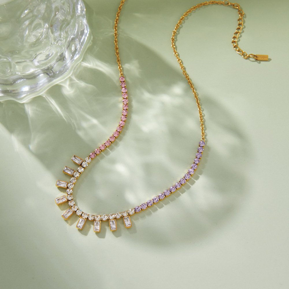 Colliers Pendentifs Pour Femmes, Luxueux, Rectangulaires, En Acier Inoxydable, Étanches, Couleur Or, Avec Zircon. h5Image2