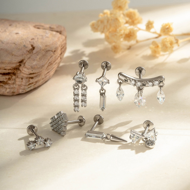 Boucles D'Oreilles Piercing Femme En Acier Inoxydable Étanche, Couleur Or, Motif Cœur, Nœud Papillon Et Étoile Image5