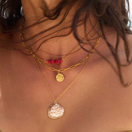 Colliers superposés pour femmes, en acier inoxydable, couleur or, imperméables, motif coquillage de vacances