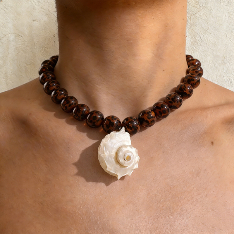 Colliers De Perles Pour Femmes Avec Pendentif Coquillage En Résine, Motif Vacances 