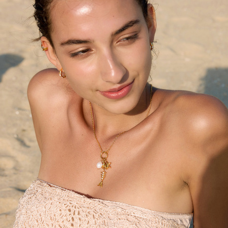 Colliers pendentifs pour femmes en acier inoxydable, couleur or, en forme de poisson, style vacances océaniques, avec zircon. 2