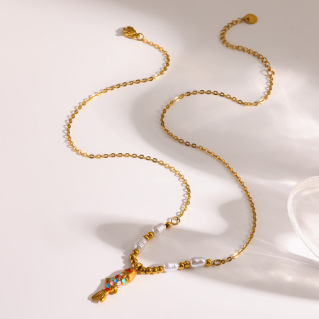 Colliers pendentifs pour femmes, style océanique, motif poisson, en acier inoxydable étanche, couleur or 2