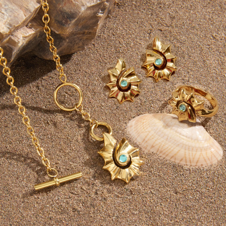 Ensembles de colliers pour femmes en acier inoxydable doré, style océanique, étanches, inspirés des vacances