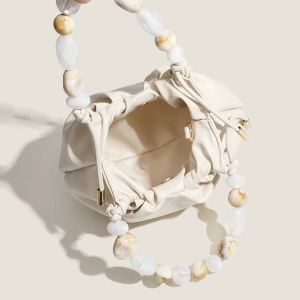 Sac Rond Pour Femme De Qualité Supérieure, Orné De Perles Froncées Et De Style Minimaliste h5 Image3