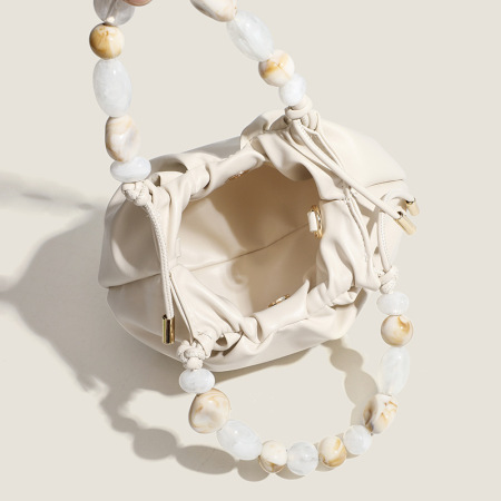 Sac rond pour femme de qualité supérieure, orné de perles froncées et de style minimaliste 2