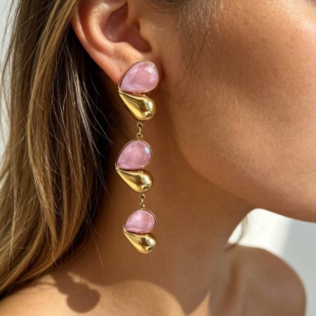 Boucles d'oreilles pendantes pour femme en acier inoxydable, imperméables, couleur or, avec cristaux et en forme de cœur