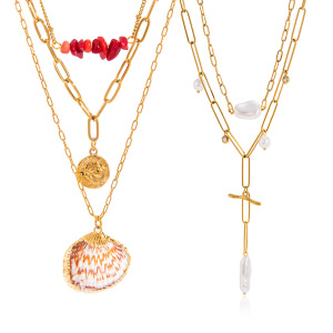 Colliers Superposés Pour Femmes, En Acier Inoxydable, Couleur Or, Imperméables, Motif Coquillage De Vacances h5 Image6