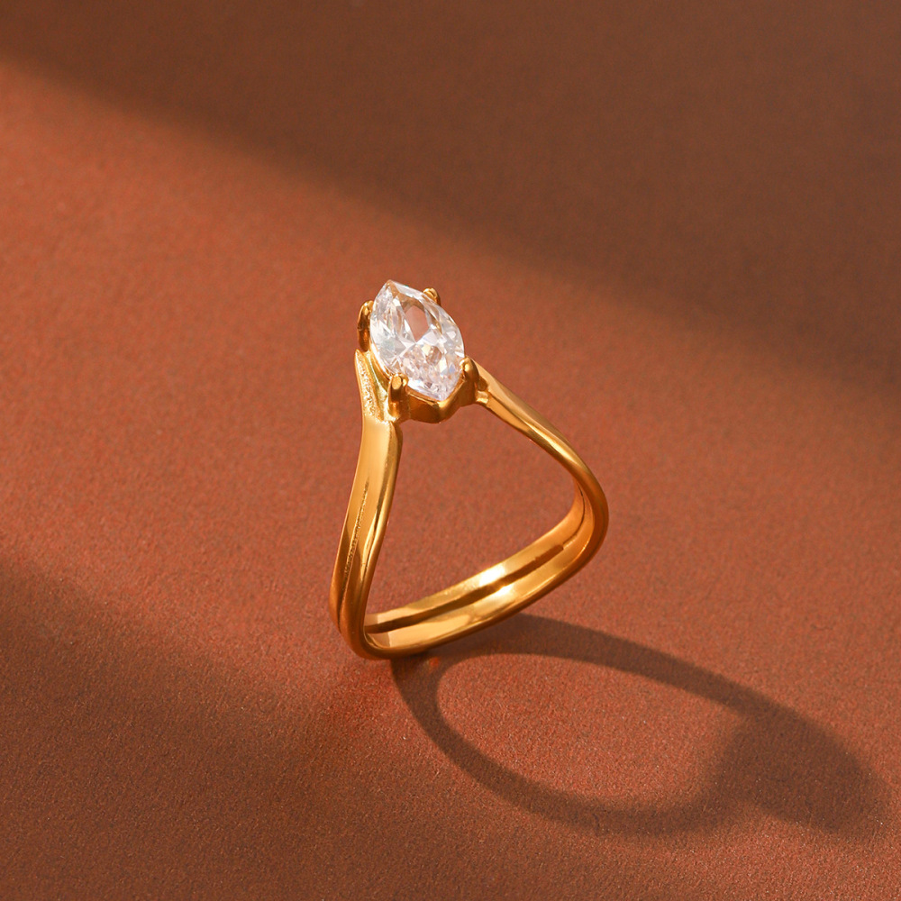 Bagues Pour Femmes En Acier Inoxydable, Forme Simple Et Irrégulière, Couleur Or, Étanches, Avec Zircon. Image5