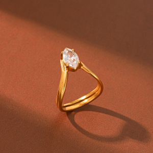 Bagues Pour Femmes En Acier Inoxydable, Forme Simple Et Irrégulière, Couleur Or, Étanches, Avec Zircon. h5 Image5