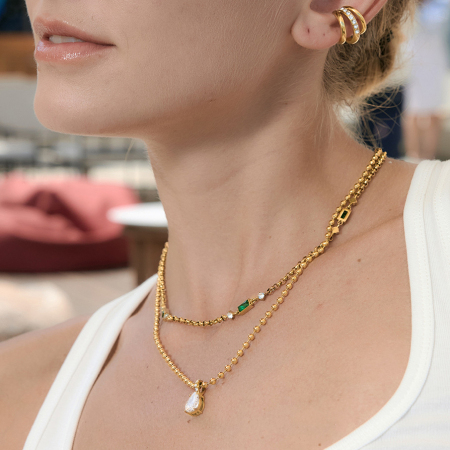 Collier pendentif femme en acier inoxydable, couleur or, avec zircon et chaîne goutte simple 2
