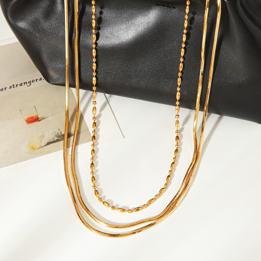 Colliers À Maillons Pour Femmes, Collection Simple Series Daily Chain, En Acier Inoxydable Étanche, Couleur Or Image3