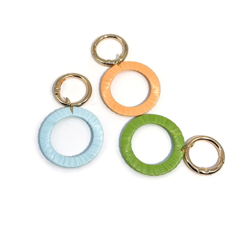 Porte-clés de sac Simple Series Vacation, rond, en raphia, strass, couleur unie 2