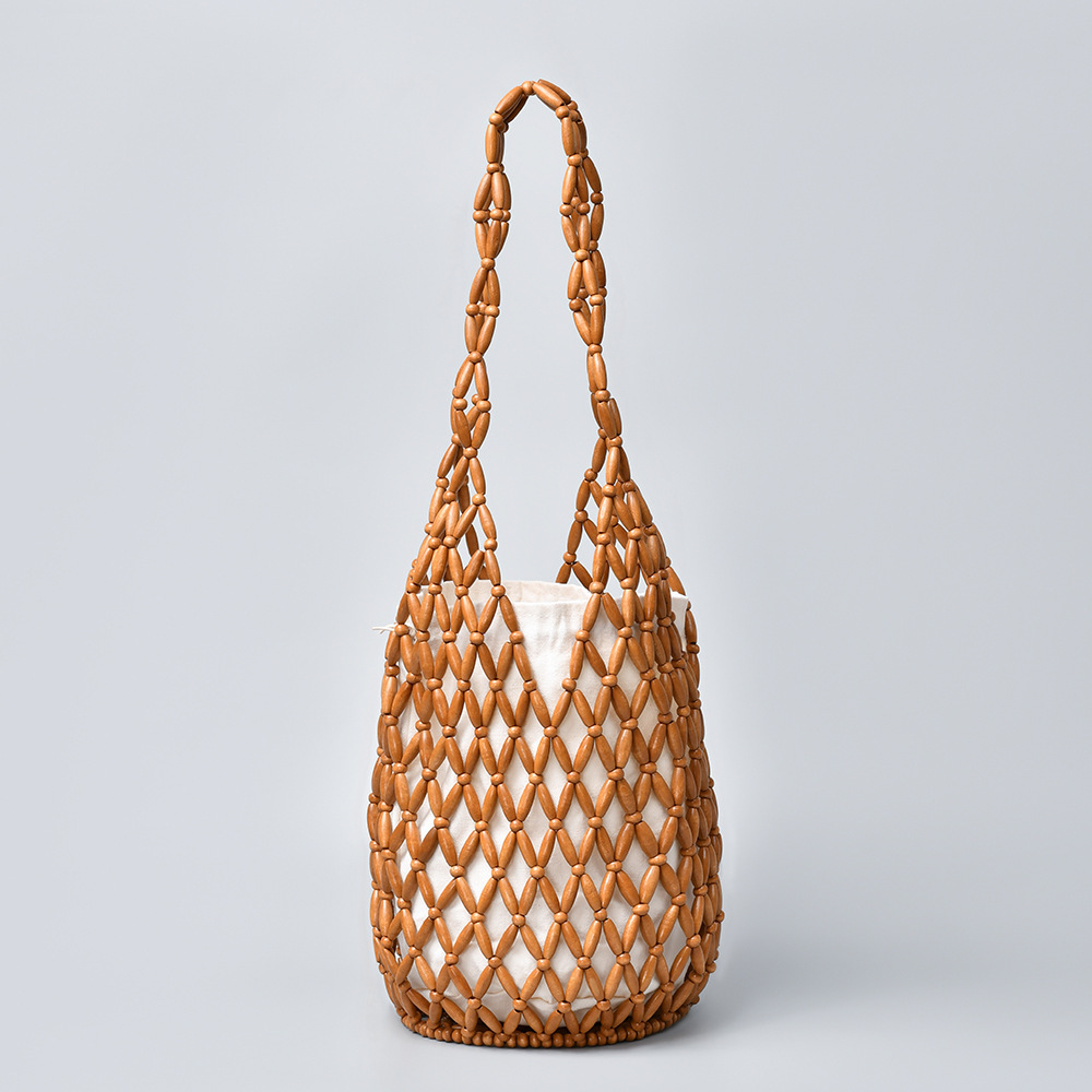 Sac Seau Femme En Bois Multicolore Ajouré Et Perles Tissées Style Vacances 