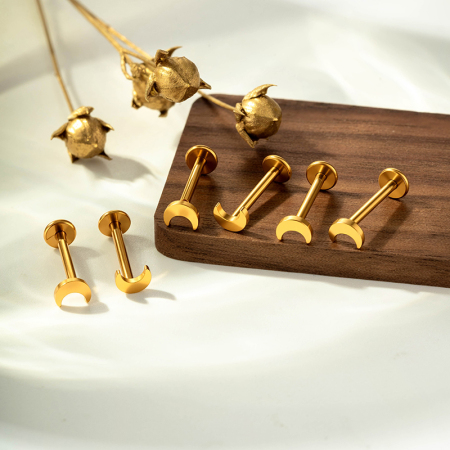 Boucles d'oreilles piercing pour femmes, modèle Simple Moon, en acier inoxydable étanche, couleur or