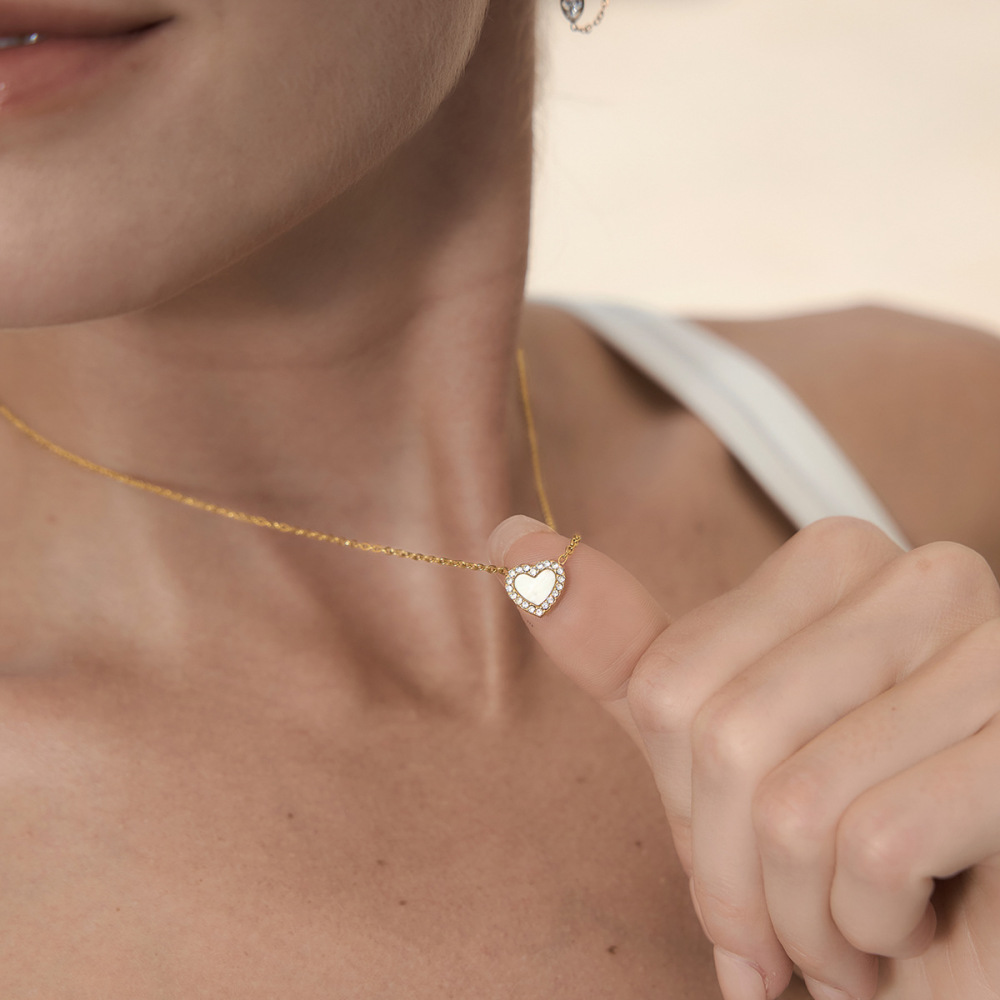 Colliers Pendentifs Pour Femmes, Collection Simple Series Elegant Heart, En Acier Inoxydable Étanche Couleur Or Image2