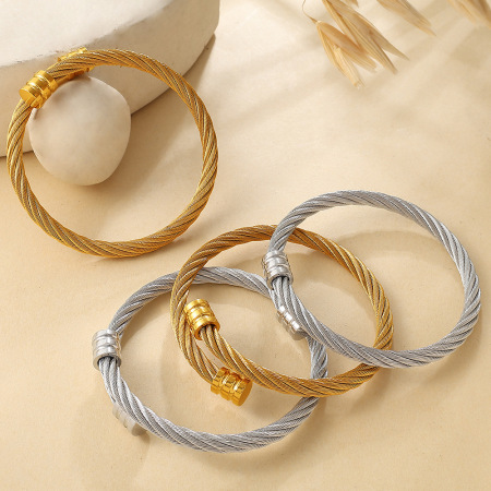 Bracelets pour femmes en acier inoxydable, forme simple et irrégulière, couleur or, étanches