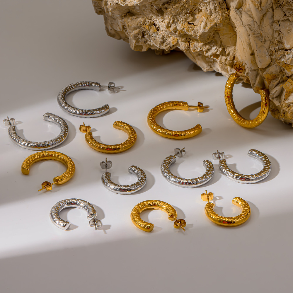 Boucles D'Oreilles Puces Pour Femmes, En Acier Inoxydable, Couleur Or, Étanches, En Forme De C, À Porter Au Quotidien Image3
