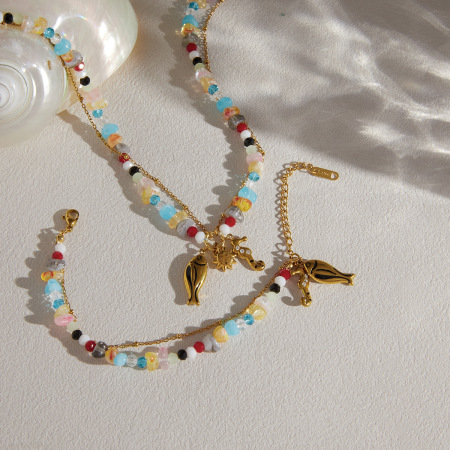 Colliers de perles romantiques pour femmes, en acier inoxydable, couleur or, avec motif de poisson et perles douces