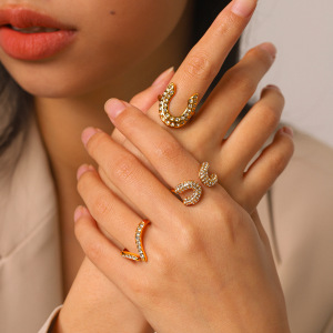 Bagues Pour Femmes En Acier Inoxydable, Forme Simple Et Irrégulière, Couleur Or, Étanches, Avec Zircon. h5 Image5