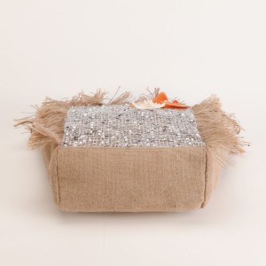 Sac Fourre-Tout Femme En Tissu Patchwork Tissé À Pompons Style Vacances h5 Image4