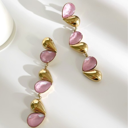 Boucles d'oreilles pendantes pour femme en acier inoxydable, imperméables, couleur or, avec cristaux et en forme de cœur 2