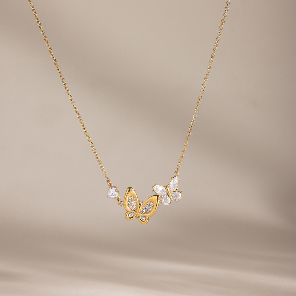 Colliers Pendentifs Pour Femmes Avec Pendentif Papillon En Acier Inoxydable Étanche Couleur Or Et Strass Image3