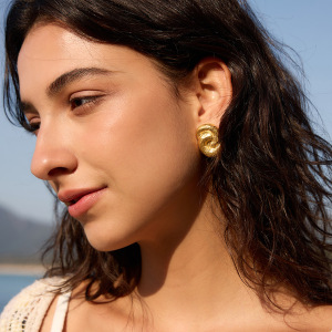 Boucles D'Oreilles Puces Pour Femmes En Acier Inoxydable Torsadé, Étanches, Couleur Or h5 Image4