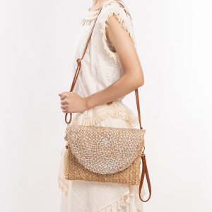 Sac Carré Pour Femme En Lin Tissé À Pompons Multicolores Style Vacances h5 Image3
